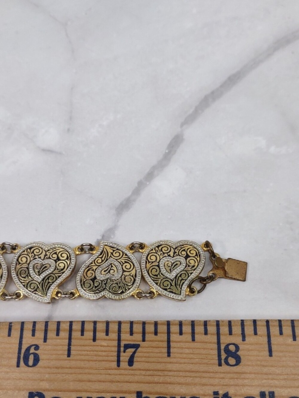 Vintage Damascene Heart Link Bracelet - Picture 6 of 8
